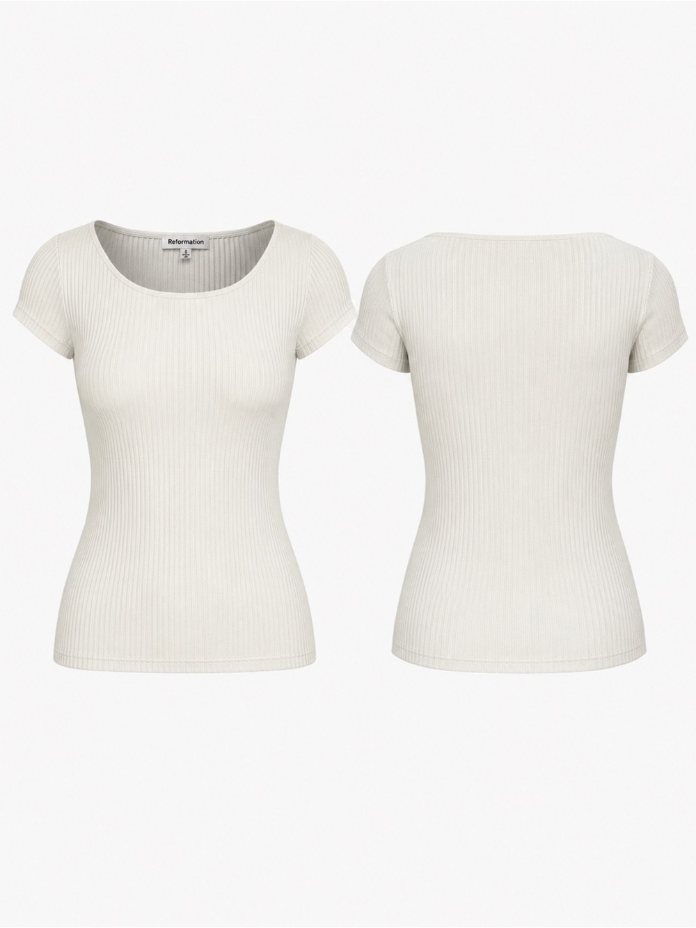 Reformation White Ribbed Modal Stretch Short Sleeve Top Size Small